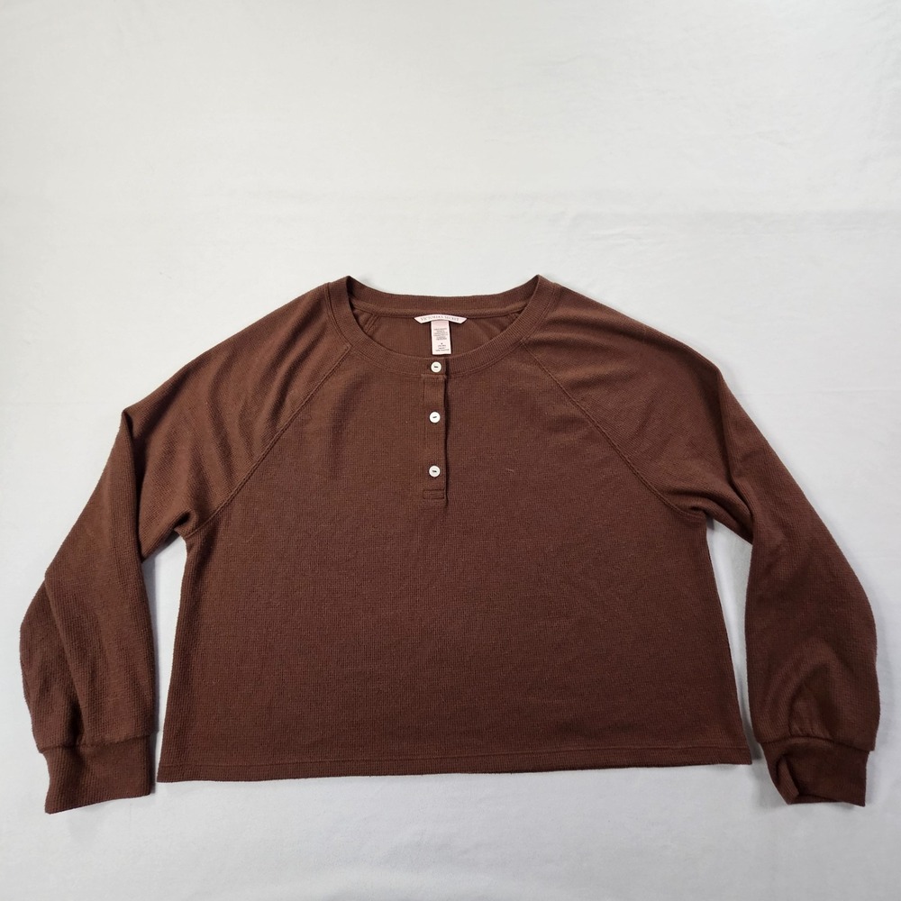 Victoria's Secret Brown Long Sleeve Cropped Thermal Shirt Women's M